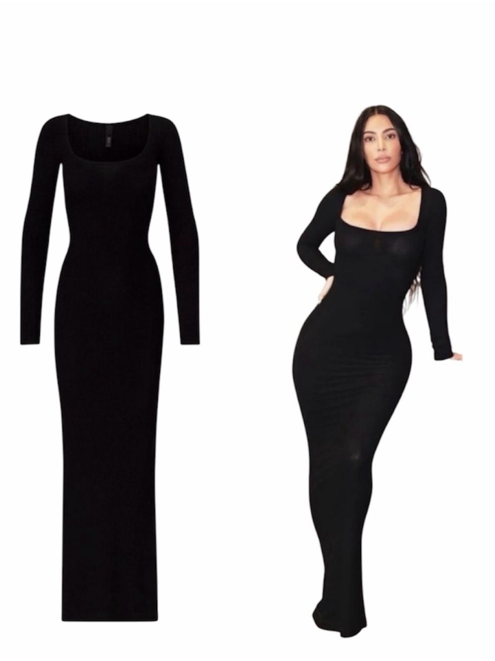 SKIMS Soft Lounge Long Sleeve Ruched Scoop Neck Maxi Dress Onyx 2X - Picture 3 of 11
